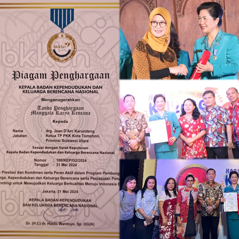 Tomohon Dianugerahi Penghargaan Manggala Karya Kencana, Ketua TP PKK Kota Tomohon Sukses 