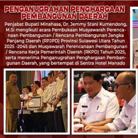 Pemkab Minahasa Raih Penghargaan Pembangunan Daerah