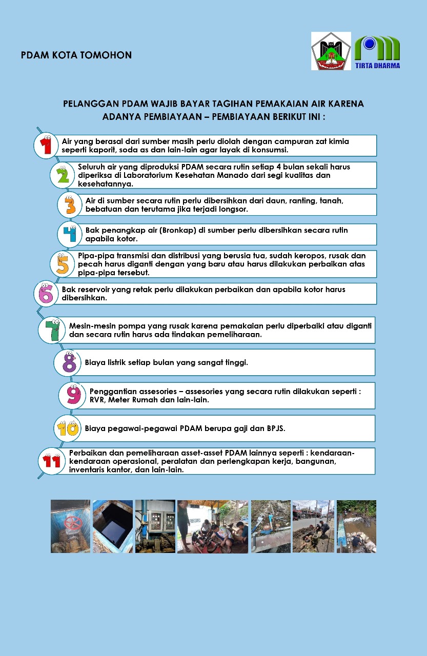 PDAM Kota Tomohon Tegaskan Wajib Bayar Tagihan Air, Sebut Pemeliharaan dan Pembiayaan Jadi Alasan