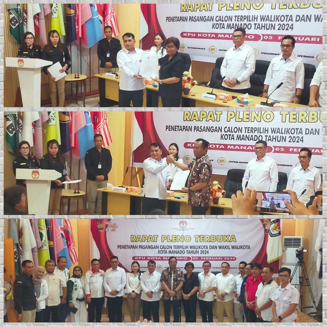 Disaksikan Ketua DPRD Manado, KPU Resmi Tetapkan AARS Paslon Terpilih Pilkada 2024