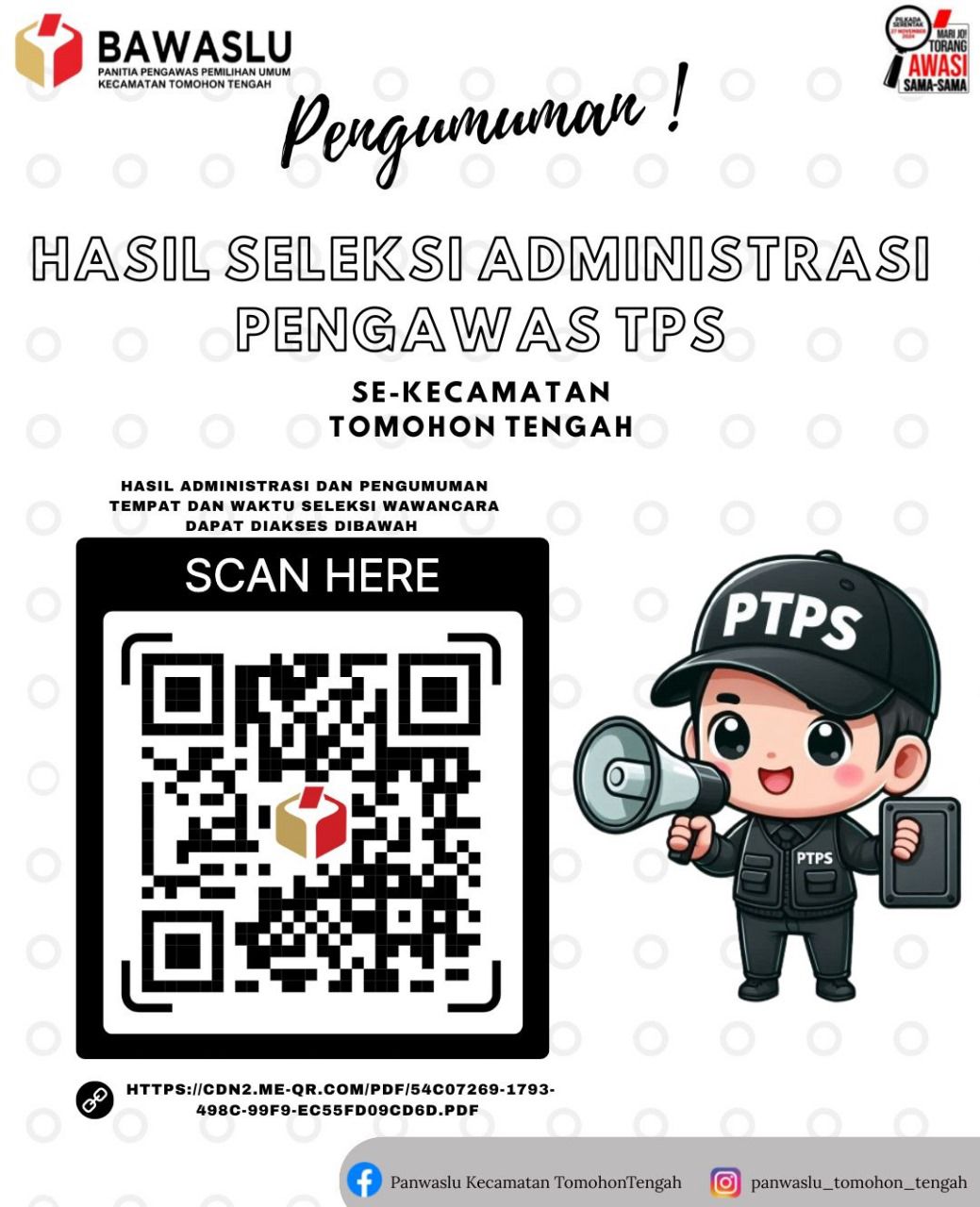 Cek Hasil Pengumuman Seleksi Administrasi PTPS Tomohon Tengah Disini