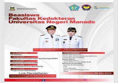 Pemkot Tomohon Resmi Buka Program Beasiswa Fakultas Kedokteran Unima Tahun 2026