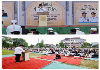 Gubernur Yulius dan Warga Sholat Idul Fitri di Tikala